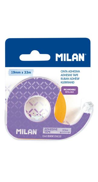 CINTA ADHESIVA 19X33M MILAN CON PORTARROLLOS-CAJA 12