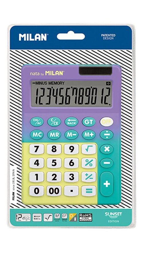 BLISTER CALCULADORA 12 DIGITOS SUNSET LILA - TURQUESA