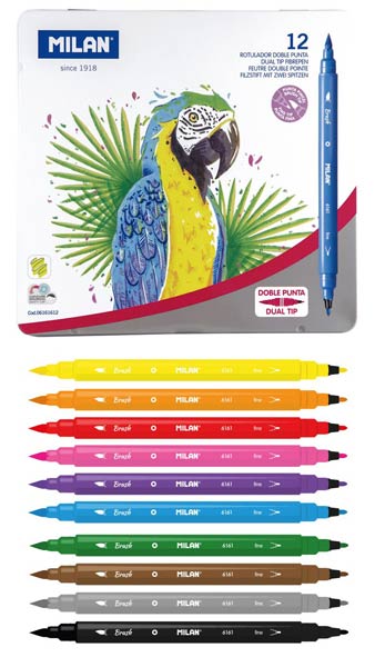 ROTU DOBLE PUNTA 12 COLORES CAJA METAL - PUNTA FINA/PINCEL