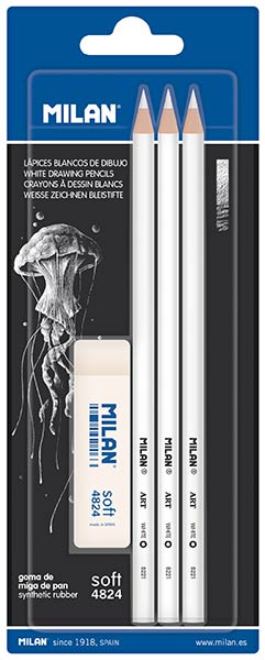 BLISTER DE 3 LAPICES BLANCOS DE DIBUJO + GOMA 4824 SOFT