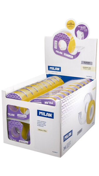 CINTA ADHESIVA 19X33M + PORTARROLLOS-EXP.36U