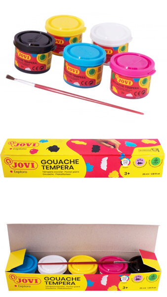TEMPERA ESCOLAR 35 ML COLORES SURTIDOS 5 BOTES CAJA+PINCEL