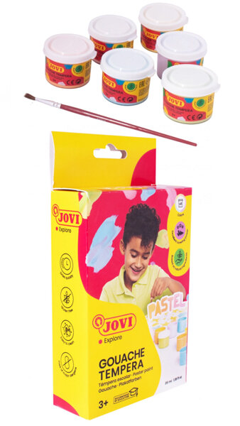 TEMPERA ESCOLAR 35 ML COLORES PASTEL 6 BOTES CAJA + PINCEL