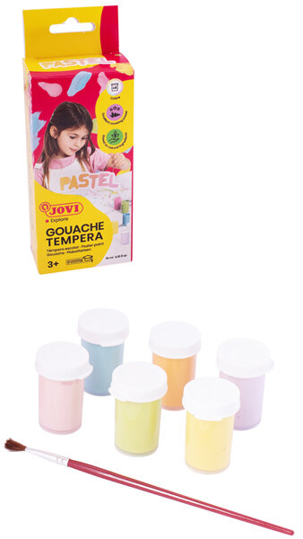 TEMPERA ESCOLAR 35 ML COLORES PASTEL 6 BOTES CAJA + PINCEL