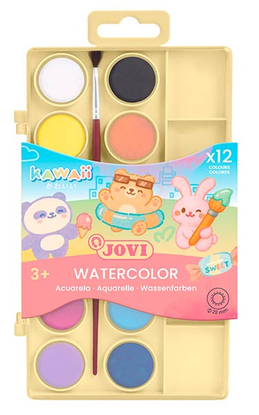 ACUARELA KAWAII 12 PASTILLAS COLORES SURTIDOS JOVI