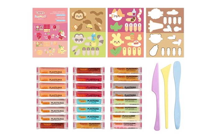 COFRE KAWAII 24 BARRAS PLASTILINA 15GR + MOLDES + RECORTABL
