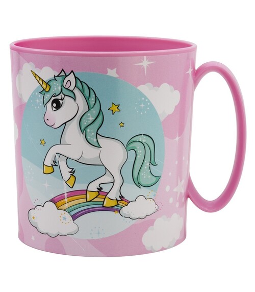 TAZA INFANTIL PLASTICO 390ML PARA MICROONDAS UNICORNIO