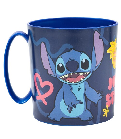 TAZA INFANTIL PLASTICO 390ML PARA MICROONDAS STITCH PALMS