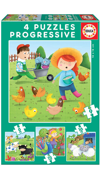 PUZZLE PROGRESIVO 6-9-12-16 PIEZAS ANIMALES DE LA GRANJA