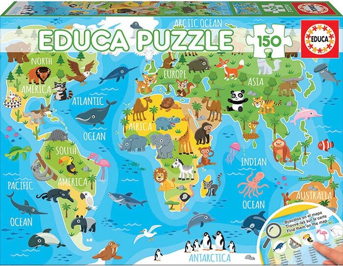 PUZZLE 150 PIEZAS MAPAMUNDI ANIMALES GEOPUZZLES