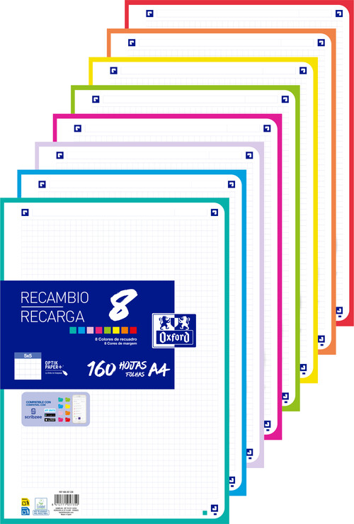 RECAMBIO A4 4A 5X5 160H 8 COLORES SIN ENCOLAR-CAJA 15U