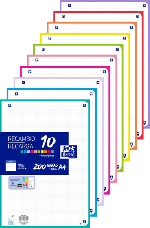RECAMBIO A4 4A 5X5 200H 10 COLORES SIN ENCOLAR-CAJA 12U