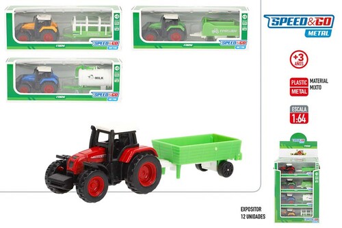 TRACTOR METALICO 1:64 GRANJA SPEED&GO - EXP. 12U