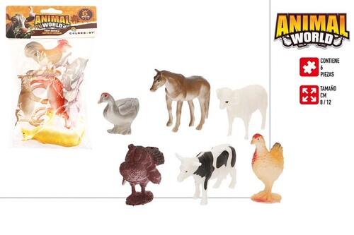 BLISTER 6 ANIMALES GRANJA 8/12CM SURTIDOS ANIMAL WORLD