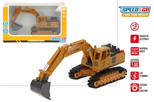 EXCAVADORA METAL 1:50 C/LUZ & SONIDO SPEED&GO
