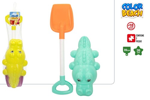 SET PALA PLAYA 39CM + COCODRILO 26CM 2 COLORES SURTIDOS