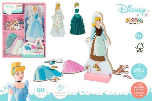 JUEGO 30 PIEZAS MADERA MAGNETICO PRINCESAS 22X30CM VESTIDOS