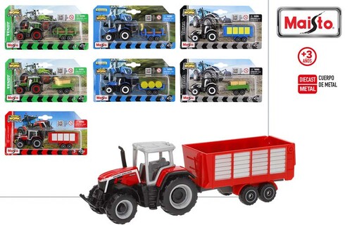 TRACTOR METAL C/REMOLQUE MINI WORKS 8 MODELOS BLISTER