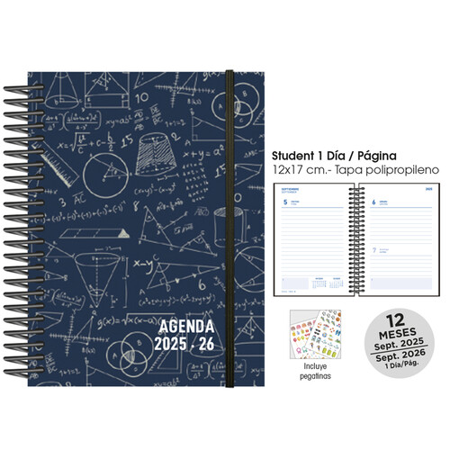AGENDA ESCOLAR 25-26 12X17CM DP STUDENT PP MATHS AZUL
