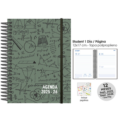 AGENDA ESCOLAR 25-26 12X17CM DP STUDENT PP MATHS VERDE