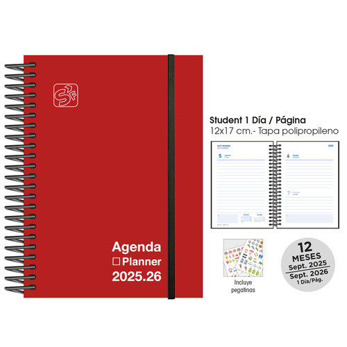 AGENDA ESCOLAR 25-26 12X17CM DP STUDENT PP ROJO