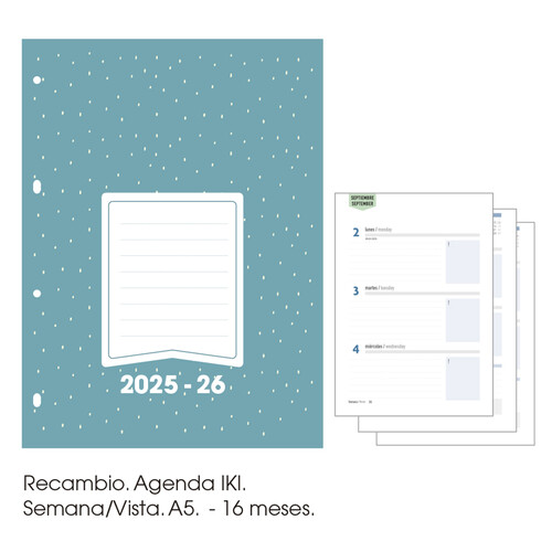 AGENDA 16 MESES 15,5X21CM SV C/ANILLAS IKI ACUARELA