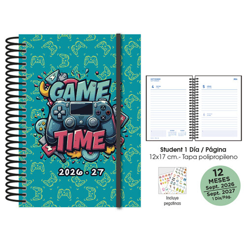 AGENDA ESCOLAR 26-27 12X17CM DP PP STUDENT GAMER TURQUESA