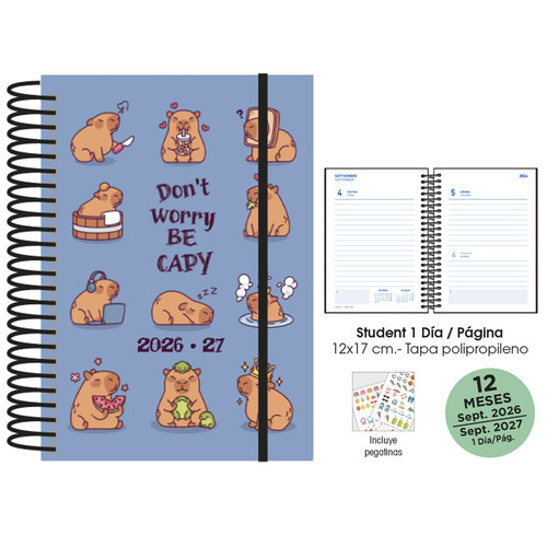 AGENDA ESCOLAR 26-27 12X17CM DP PP STUDENT CAPIBARA