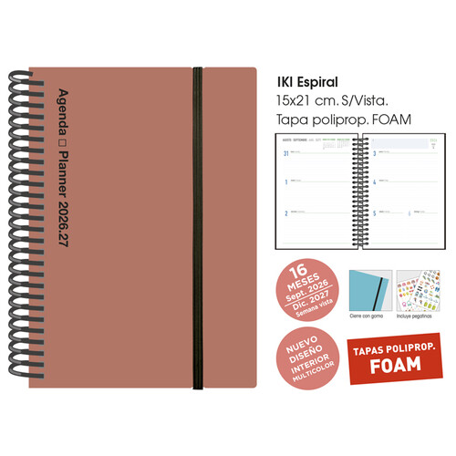 AGENDA 16 MESES 26-27 ESPIRAL15,5X21CM SV IKI PP FOAM SIENA