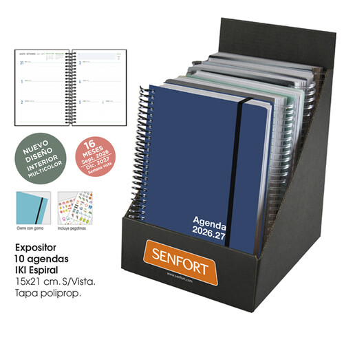AGENDAS 16 MESES 26-27 ESPIRAL 15X21CM SV IKI PP SURT. - 10U