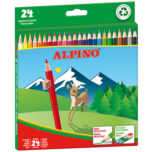 LAPICES 24 COLORES ALPINO LARGO CAJA CARTON