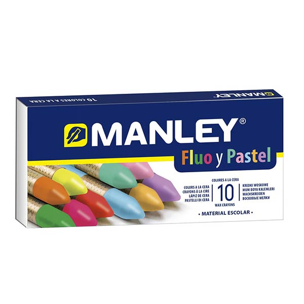CERAS 10 COLORES ESPECIALES FLUO Y PASTEL MANLEY CAJA