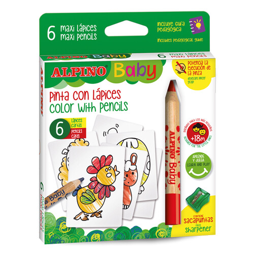 LAPICES 6 COLORES BABY ALPINO LA GRANJA CARTAS COLOREAR