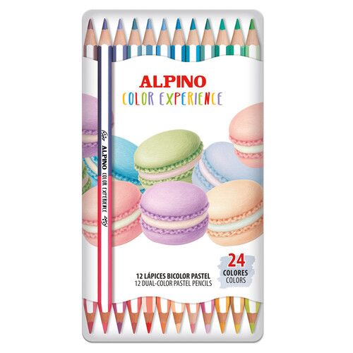 LAPICES BICOLOR PASTEL 24 COLORES ALPINO CAJA METALICA