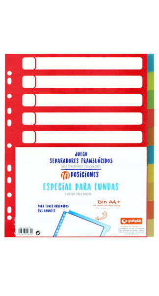 SEPARADOR A4 10 SEP. PP TRANSLUCIDO-PACK 12 ESPECIAL FUNDAS