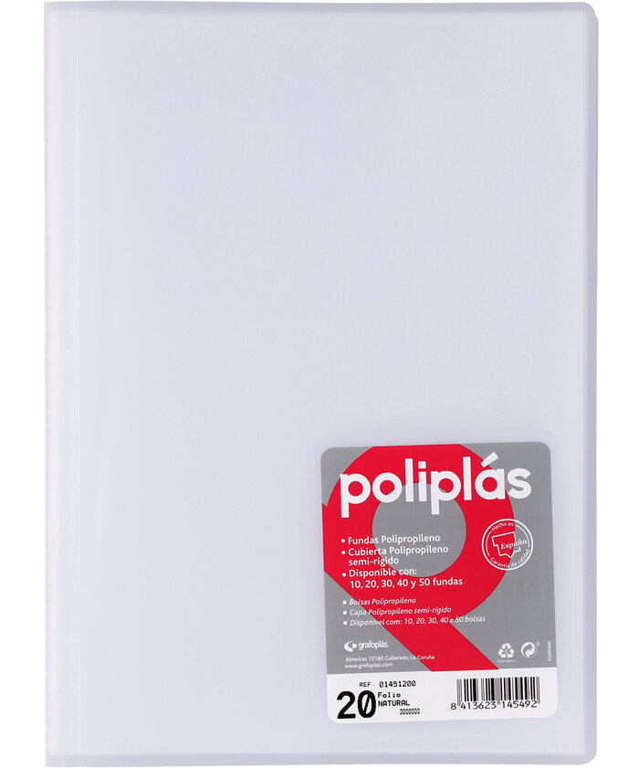 CARPETA 20 FUNDAS FOLIO PP TRANSPARENTE POLIPLAS GRAFOPLAS