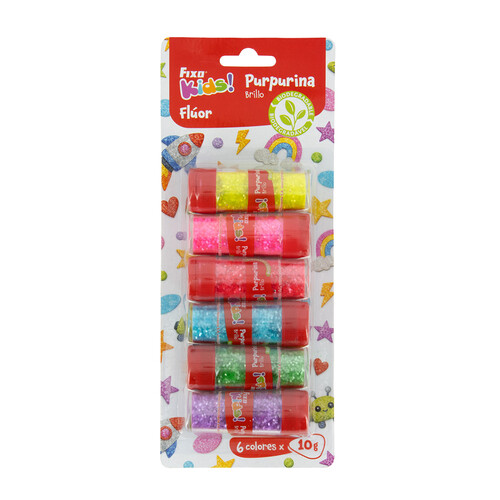 PURPURINA BIO FLUOR SURT. FIXO KIDS 10G BOTE - 6U BLISTER