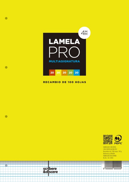 RECAMBIO LAMELA PRO A4 3MM 90GR MULTITAREA 5 COLORES-PAC 20