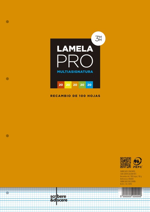RECAMBIO LAMELA PRO A4 3MM 90GR MULTITAREA 5 COLORES-PAC 20