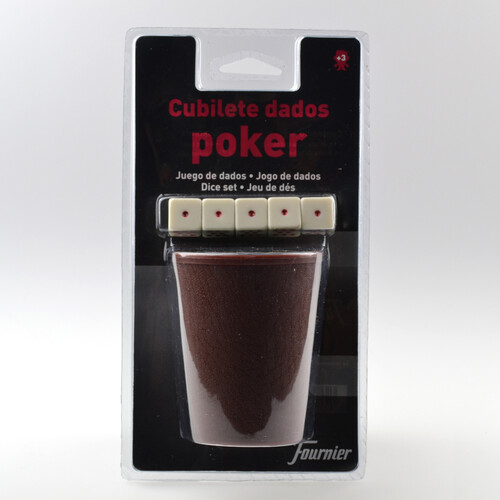 BLISTER CUBILETE PLASTICO + JUEGO DE DADOS POCKER