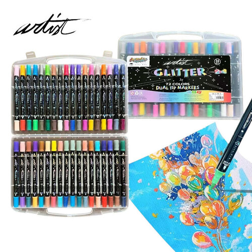 MALETIN 36 ROTU 2 EN 1 72 COLORES GLITTER MARKERS ARTIST