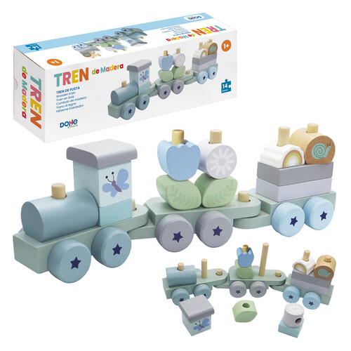 JUEGO TREN DE BLOQUES DE MADERA 14 PIEZAS