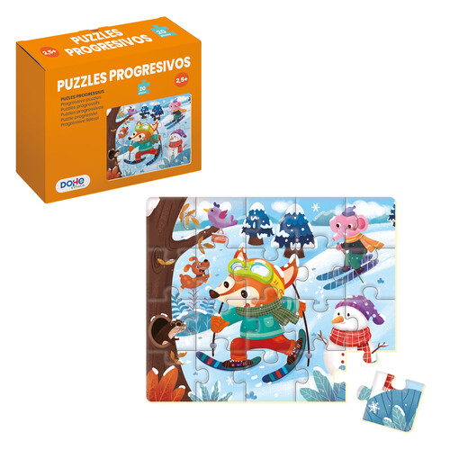 MINIPUZZLES PROGRESIVOS 20 PIEZAS NIVEL 2 ANIMALES NIEVE