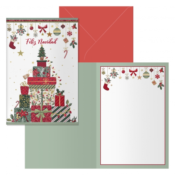 POSTAL NAVIDAD 11,5X17 MODELO REGALOS C/ SOBRE DE COLOR