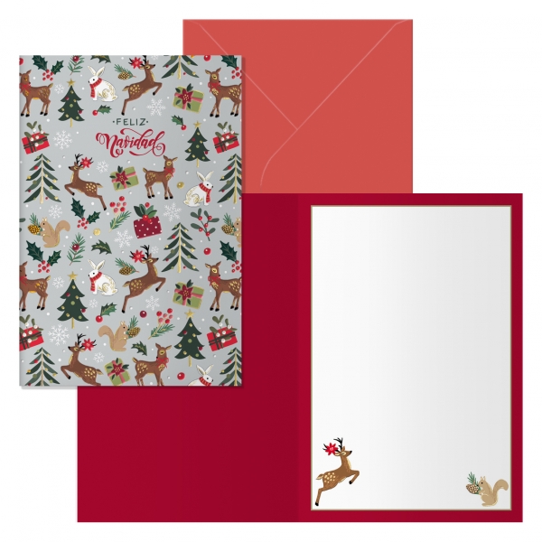 POSTAL NAVIDAD 11,5X17 MODELO ANIMALES C/ SOBRE DE COLOR