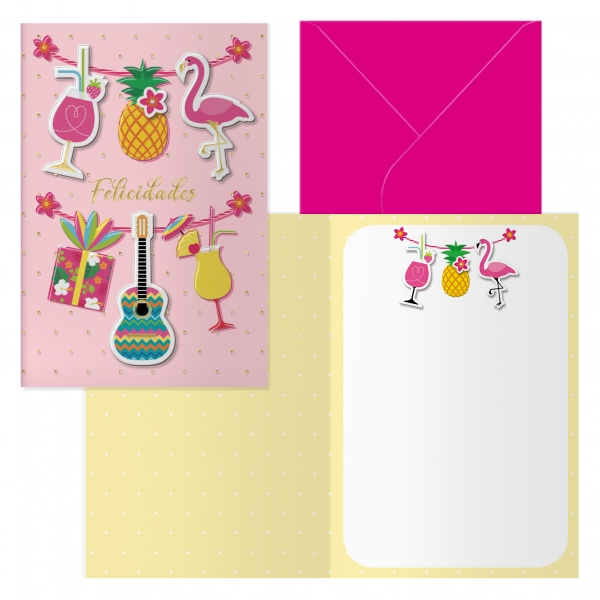 POSTAL FELICIDADES MOD. FLAMENCO C/SOBRE COLOR