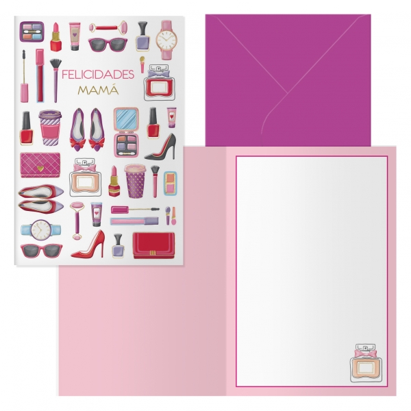 POSTAL FELICIDADES MAMA MOD.BEAUTIFUL CON SOBRE DE COLOR