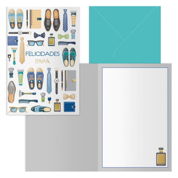 POSTAL FELICIDADES PAPA MOD. GALAN CON SOBRE DE COLOR