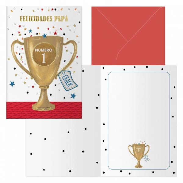 POSTAL FELICIDADES PAPA NUMERO 1 11,5X17 C/ SOBRE DE COLOR