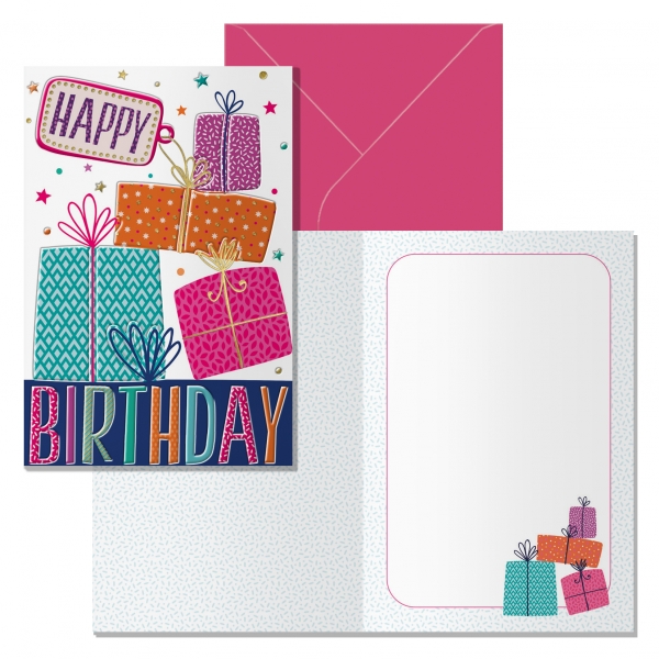 POSTAL HAPPY BIRTHDAY MODELO COLORES CON SOBRE DE COLOR